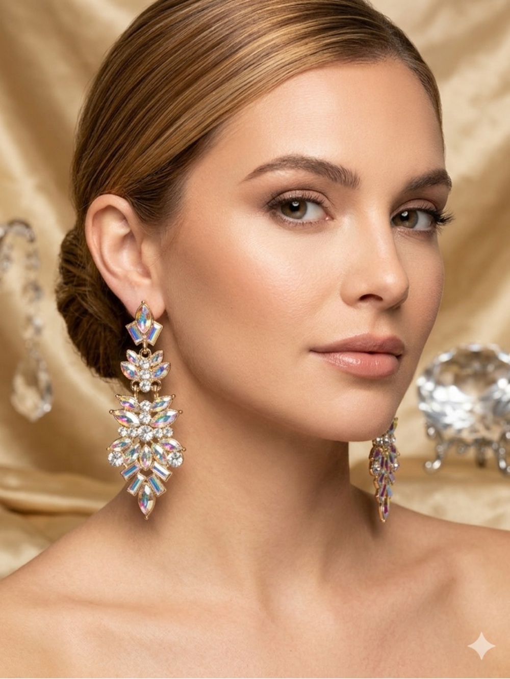 paparazzi Gold-Tone Iridescent Crystal Chandelier Earrings